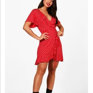BOOHOO RED POLKA DOT DRESS
